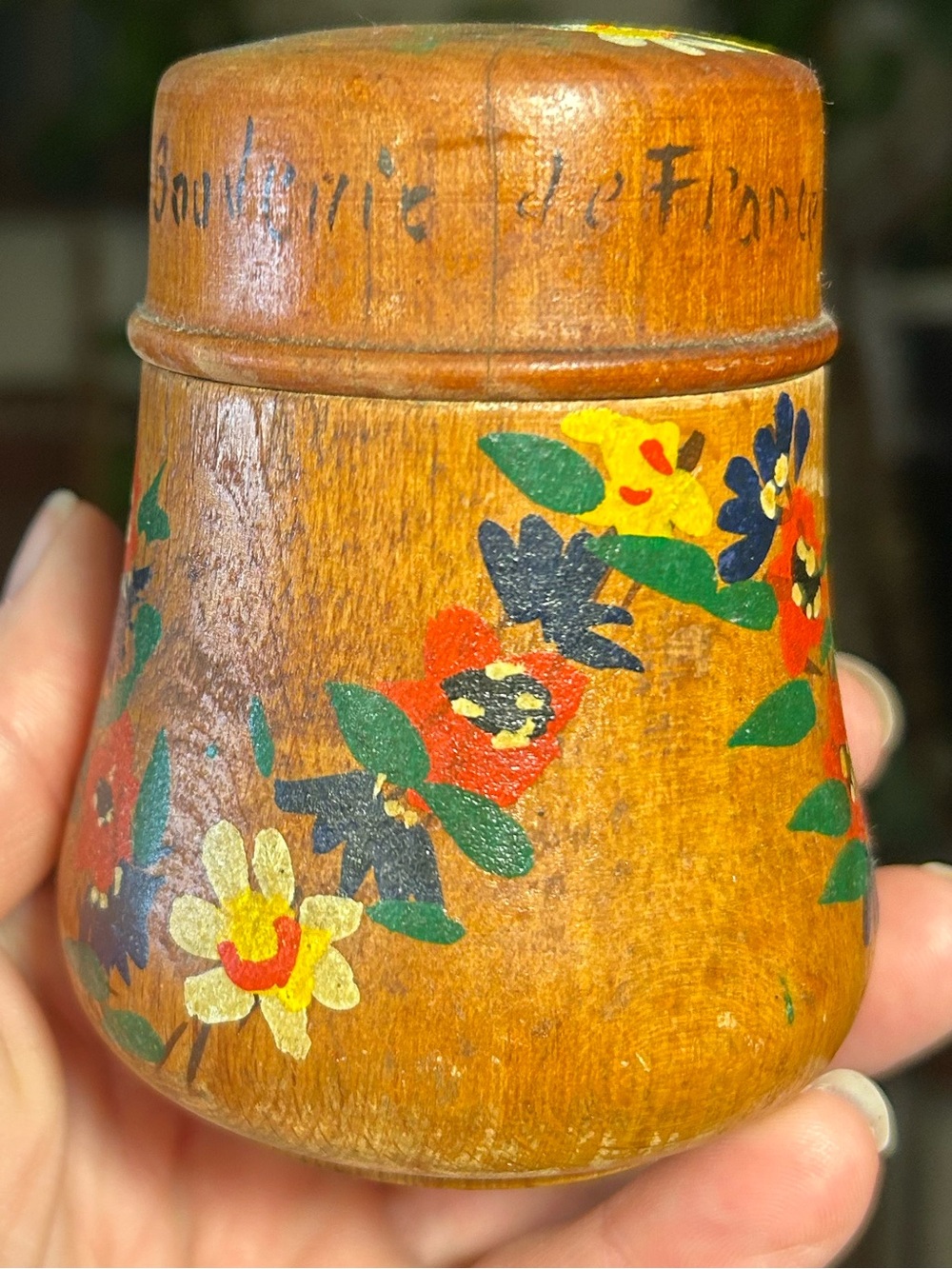 Vintage Hand Painted Wood Jar